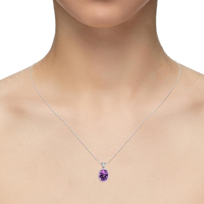 Natural Amethyst Pendant Necklaces for Women in Sterling Silver/18K Yellow Gold/Rose Gold Vermeil, February Birthstone Jewelry Gifts for Her Birthday, Anniversary (Oval, Pear, Round)