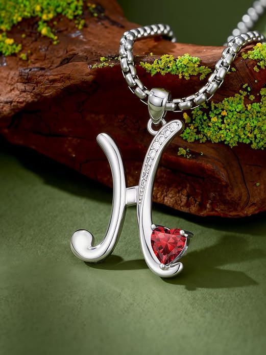 Birthday Gifts for Women Alphabet A to Z Initial Birthstone Pendant Necklaces for Women - 18k White Gold Plated Personalized Name Jewelry Anniversary Graduation Gifts for Wife Her Daughter Girlfriend(with Gift Box)