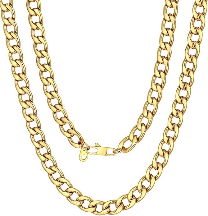 U7 Cuban Link Chain for Men Women Stainless Steel Curb Necklace, 7/9/12/15 MM Chunky Chain Silver/Gold/Black Mens Hip Hop Jewelry 18''-30''