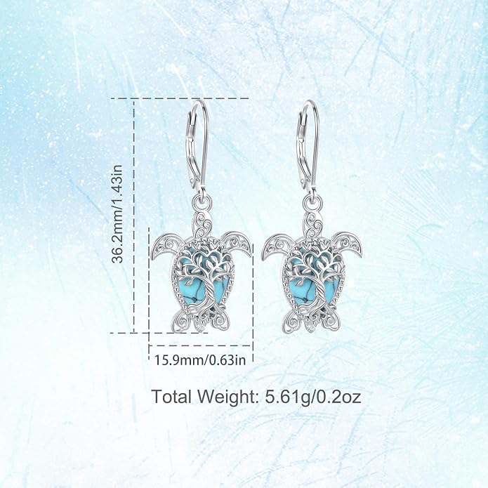 Vito 925 Sterling Silver Teardrop Earrings for Women, Moonstone Turquoise Drop Dangle Earrings Cat Snake Turtle Tree of Life Leverback Earrings Boho Jewelry Gift for Mom Wife