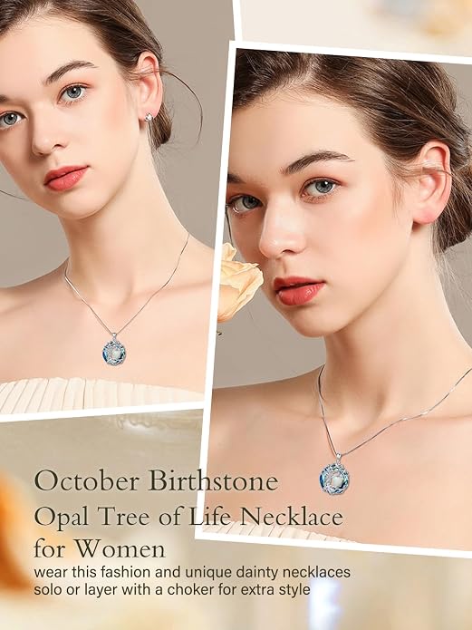 TOUPOP Tree of Life Birthstone Necklace Sterling Silver Pendant Birthstone Necklaces with Blue Crystal Anniversary Birthday Jewelry for Women Mom Wife Her