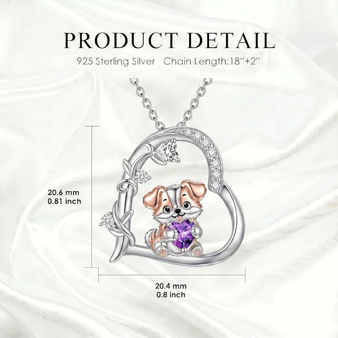 PELOVNY Teddy Bear Necklace for Women 925 Sterling Silver Bear/Highland Cow/Fox/Cat/Axolotl Birthstone Necklace Christmas Birthday Jewelry Gifts for Mom Daughter Wife Sister