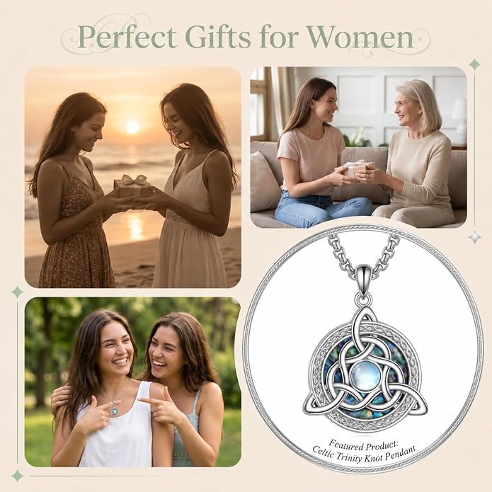 CRMAD Celtic Witchy Jewelry for Women Men Nudo De Bruja 18K White Gold Original Witches Knot Necklace Triple Moon Goddess Pendant Necklace