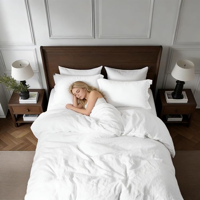 Simple&Opulence 100% Linen Duvet Cover Set, 3 PCS Natural French Flax White Duvet Cover Queen Size, Breathable Soft Comfy Linen Bedding Comforter Cover with 2 Pillowcases(White, 88"x92")