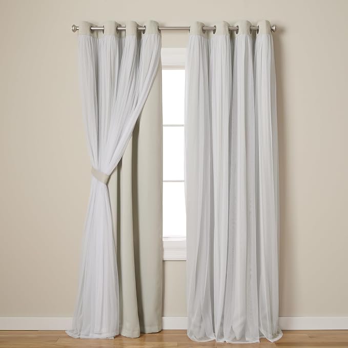 TOWN & COUNTRY LUXE Talia Double Layer Indoor Curtains, Sheer and Room Darkening Blackout, Grommet Top, Energy Efficient, 2-Pack Set, 52"x96", Cloud Grey