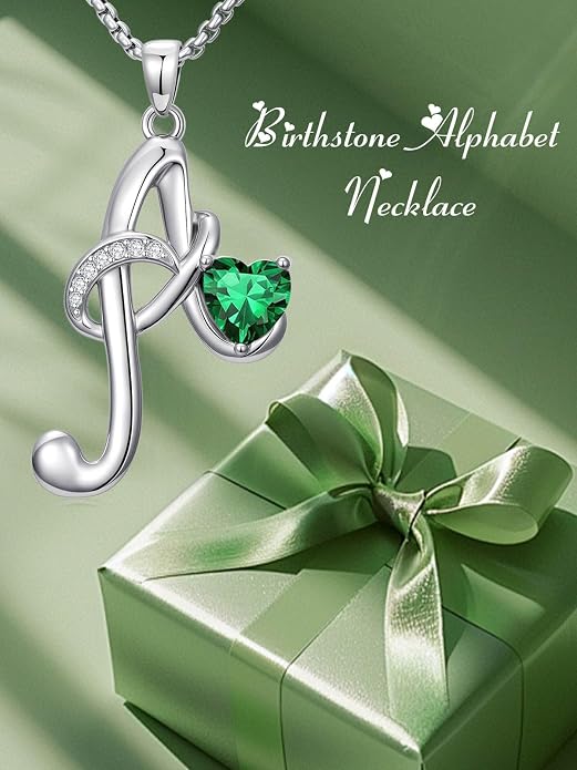 Birthday Gifts for Women Alphabet A to Z Initial Birthstone Pendant Necklaces for Women - 18k White Gold Plated Personalized Name Jewelry Anniversary Graduation Gifts for Wife Her Daughter Girlfriend(with Gift Box)