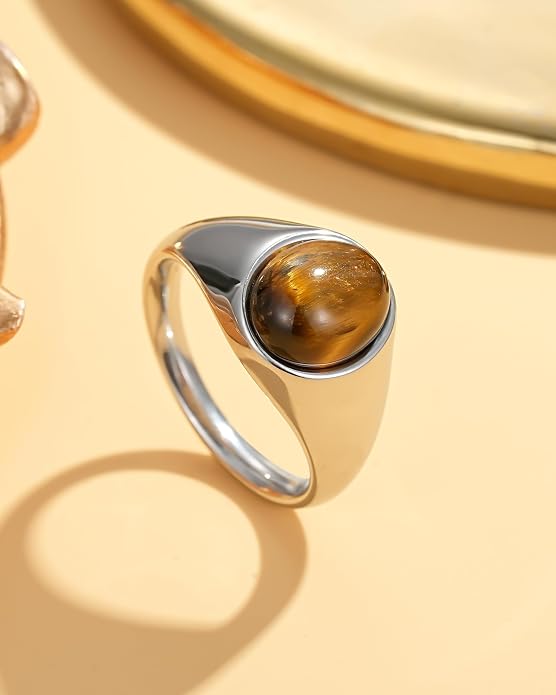 YeGieonr Gold Signet Rings for Women Non Tarnish Gold Rings, Waterproof Gemstones Statement Ring, 18K Gold Plated Stainless Steel Gem Stone Jewelry Gift for Everyday Wear