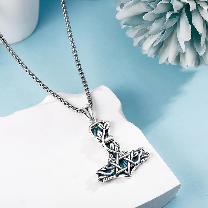 Thor Hammer Necklace Sterling Silver Star of David Mjolnir Pendant Vegvisir Jewelry for Women Men