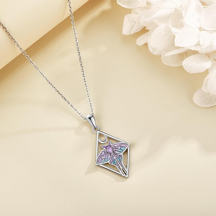 URONE Moth Necklace 925 Sterling Silver Moth Pendant Luna Moth Jewelry Gifts for Women