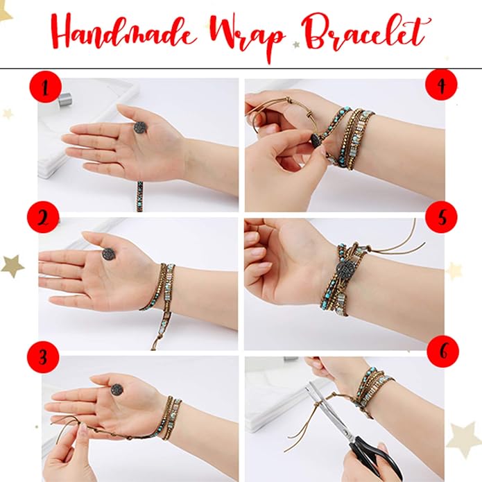 Plumiss Women Boho Handmade Natural Stone Crystal Leather Bead Wrap Bracelets Collection