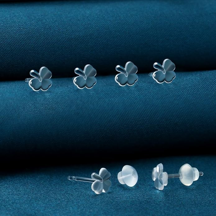 6 Pairs Invisible Plastic Post Earrings For Sensitive Ears - Clear, Sports & Work