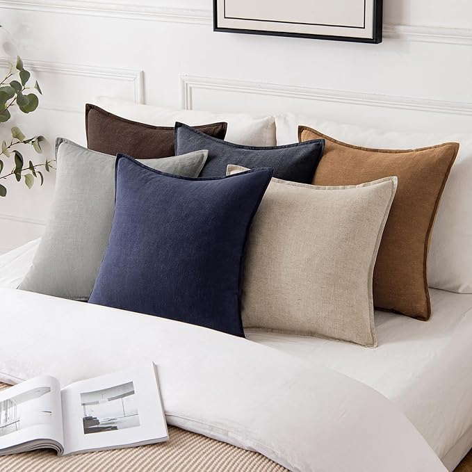 MIULEE Decorative Linen Pillow Covers 18x18 Inch Brown | Boho Farmhouse Fall Autumn Couch Throw Pillows for Bed, Pack of 2 Accent Modern Pillowcases, Sofa Livingroom Home Decor