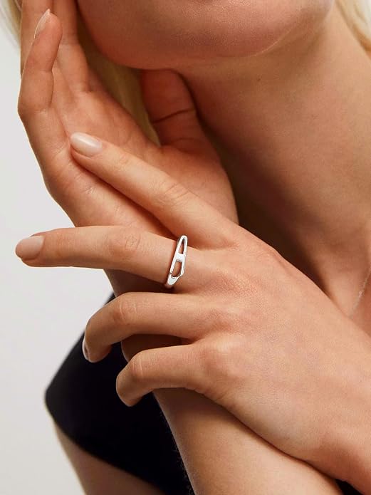 SILVERCUTE 925 Sterling Silver Initial Rings for Women,Adjustable Capital Letter Ring Hypoallergenic,Minimalist 925 Silver Rings for Mother Daughter