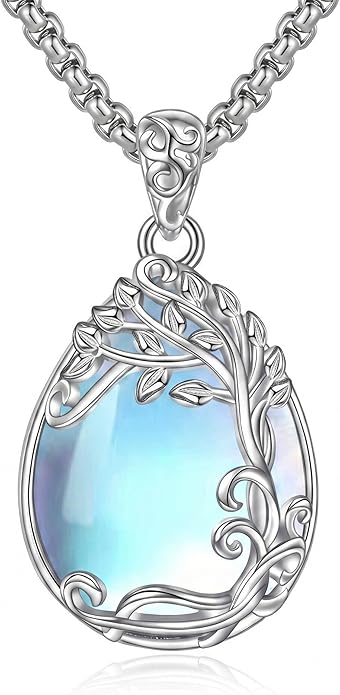Teardrop Moonstone Necklace for Women Tree of Life/Filigree Birthstone Pendant Necklace Jewelry