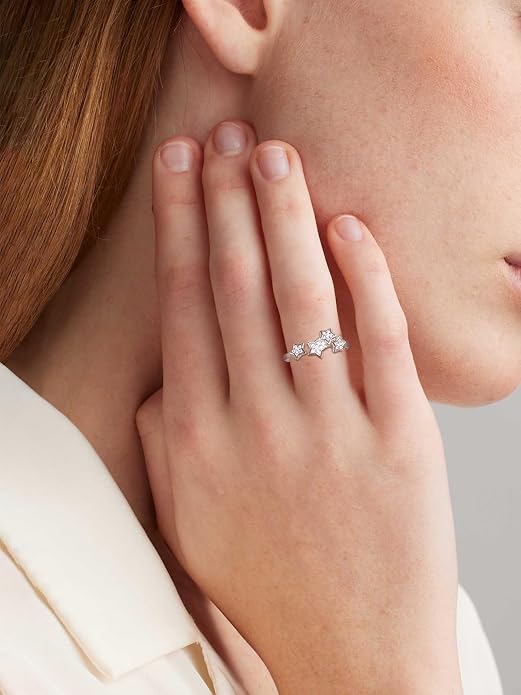 Moissanite Flower/Butterfly/Star Pretty Open Ring for Women, Adjustable Ring, Solid 925 Sterling Silver with Gold Plated, Stackable Ring, Birthday Valentines Anniversary Mothers Day Ideal Gift for Her
