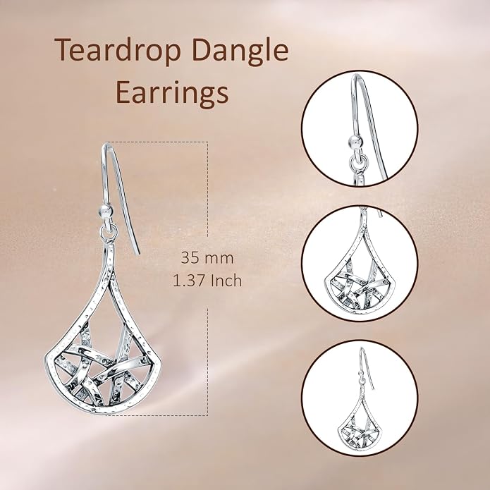 LeCalla 925 Sterling Silver Antique Earrings for Women | Filigree Leverback Dangle Earring | Drop Dangle Earrings for Women | Oxidized Silver Jewelry for Her Mom Wife