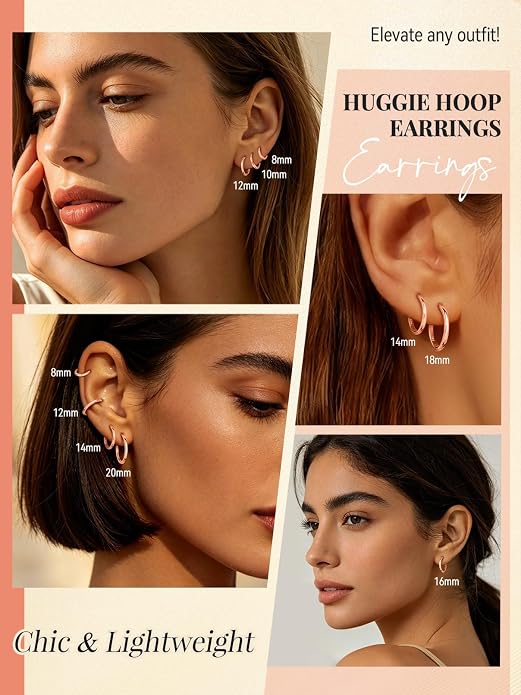 FaithHeart 925 Sterling Silver Huggie Hoop Earrings, Silver Small Hoop Earring for Women, 14K Gold/Black/Rose Gold Hypoallergenic Cartilage Earrings for Women 6/8/10/12/14/16/18/20mm