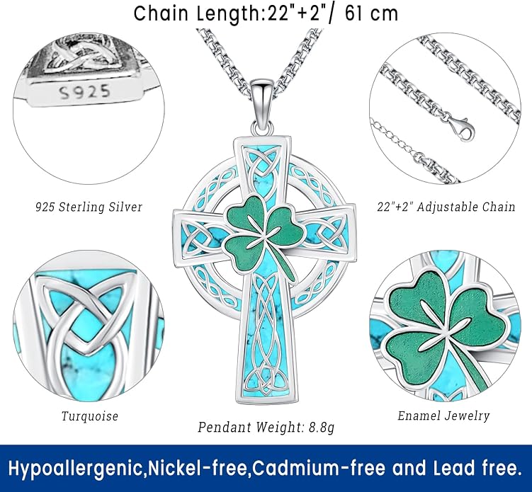 Eusense Viking Jewelry for Men Women Sterling Silver 925 Mjolnir Thors Hammer Pendant Celtic Cross Necklace Wolf Odin Raven Freya Goddess Norse Pagan Compass Vegvisir Yggdrasil Nordic Viking Necklaces Gifts