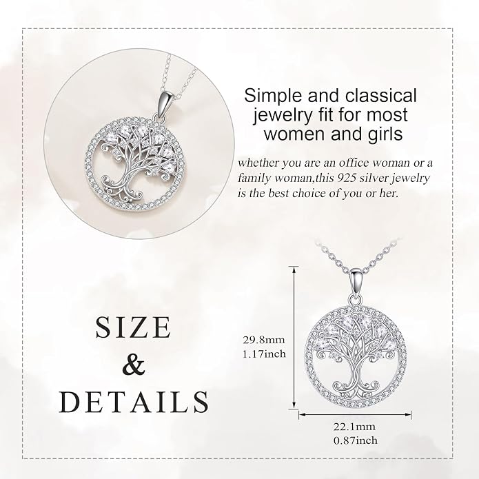 Tree of Life Necklace for Women Birthstones Jewelry for Women Sterling Silver Fine Anniversary Birthday Christmas Wedding Jewelry for Wife Sister