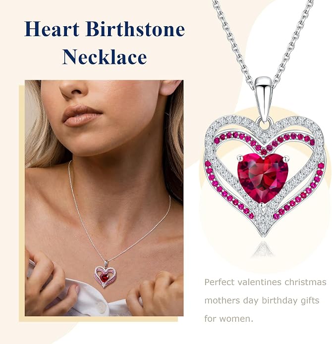 Anniversary Charm Necklace, Sterling Silver 14K Gold Plated Chain with Interlocking Heart Pendant Elegant Birthstone Necklaces for Women, Length 18"