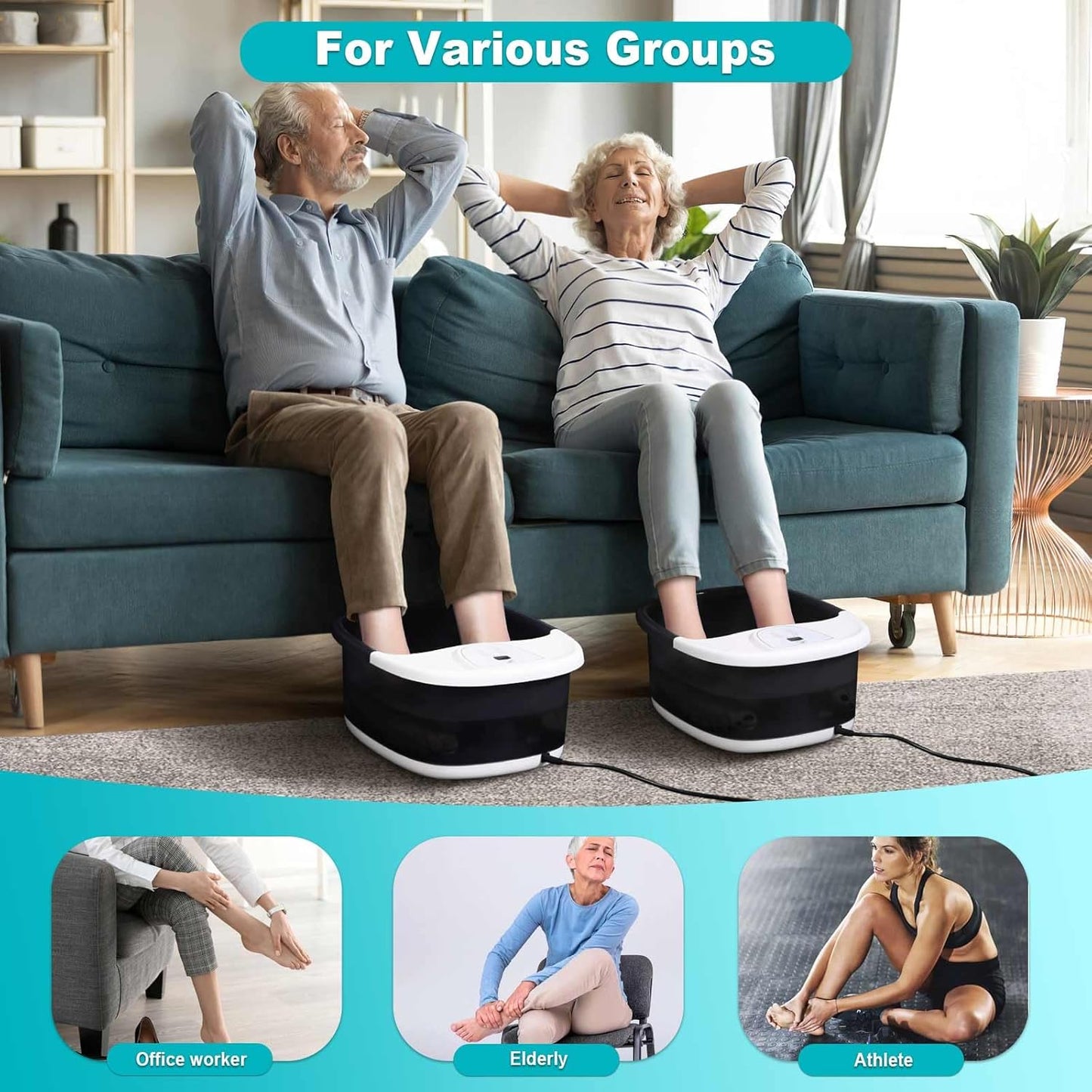 Foot Spa Bath Massager with Heat [2025 Upgraded], Jets, Vibration, Adjustable Temp, Bubbles, Epsom Salt, Foot Soaking Tub with 22 Massage Rollers, Pedicure Foot Spa for Relaxation, Black