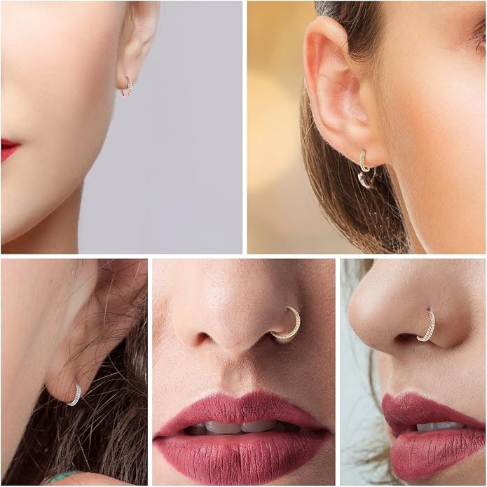 316L Surgical Steel Septum Clicker Ring Nose Ring Hoop Sleeper Hoop Earring Helix Rook Conch Cartilage Daith Tragus Earrings Lobe Nose Piercing Jewelry for Women