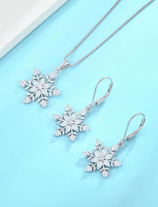 PYNYZ Snowflake Necklace 925 Sterling Silver Snoefalke Birthstone Pendant Christmas Jewelry for Women