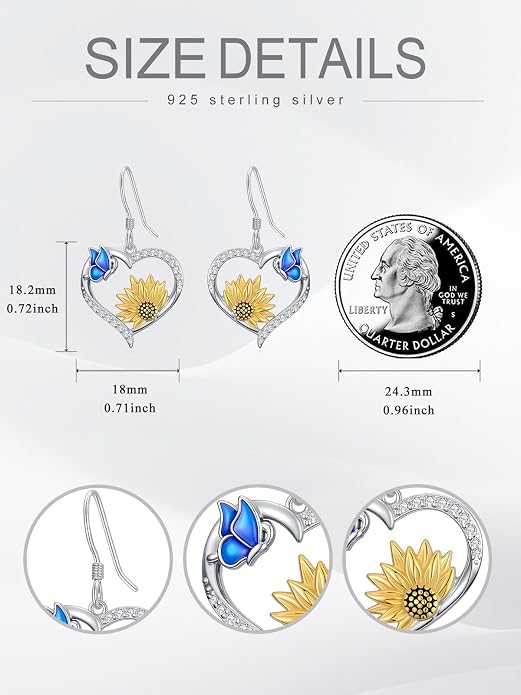 Bee/Butterfly/Dragonfly/Hummingbird/Sunflower Earrings for Women 925 Sterling Silver Sunflower Earrings Hypoallergenic Animal Jewelry Gifts for Women