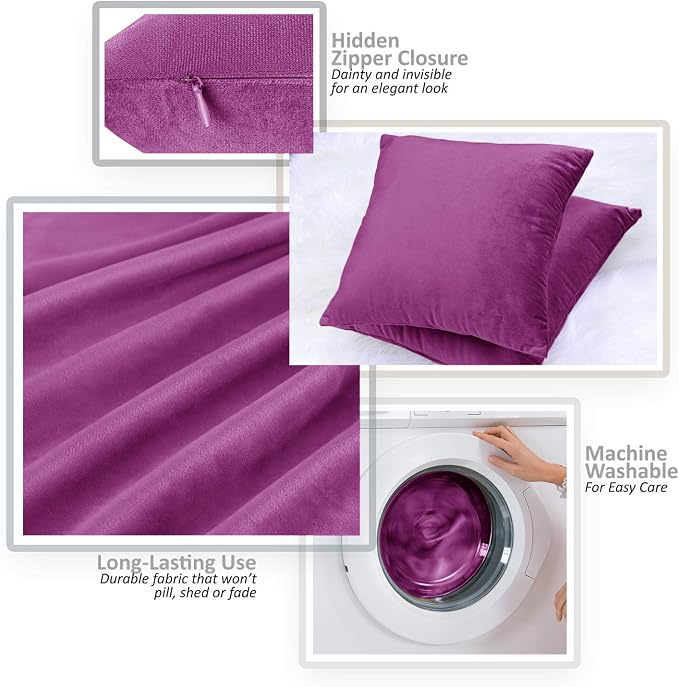 Nestl Throw Euro Pillow Covers, Cozy Velvet Decorative Pillow Covers 26 x 26 Inches, Soft Solid Couch Pillow Case for Sofa, Bed and Car, Set of 2 - Orchid Purple