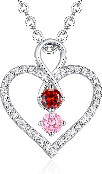LOUISA SECRET Double Birthstone Necklaces for Women, 925 Sterling Silver Infinity Love Heart Pendant Necklace for Her, Birthday Anniversary Valentine's Day, Christmas, Wedding, Graduation Gift for Her, Personalized Gifts, Jewelry Gifts for Wife Mom Gir...