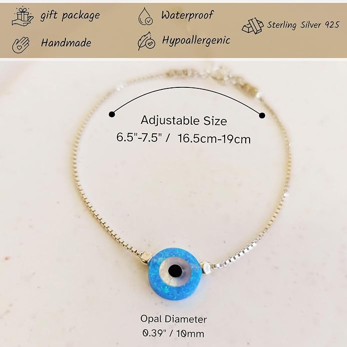 Minimalist Evil Eye Charm Bracelet – Handmade Delicate Good Luck Jewelry for Women – Adjustable 6.5” + 1” Extender