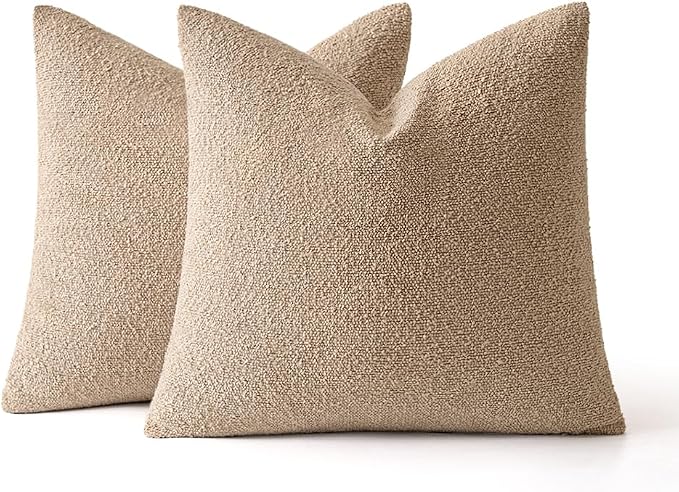 MIULEE 24x24 Decorative Euro Sham Boucle Couch Pillow Covers Camel | Set of 2 Textured Neutral Throw Pillow Covers, Accent Solid Pillowcases, Sofa Living Room Home Decor