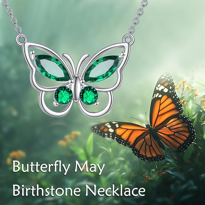 Butterfly Necklace for Women 925 Sterling Silver Crystal Butterfly Pendant Birthstone Amethyst Jewelry Gift