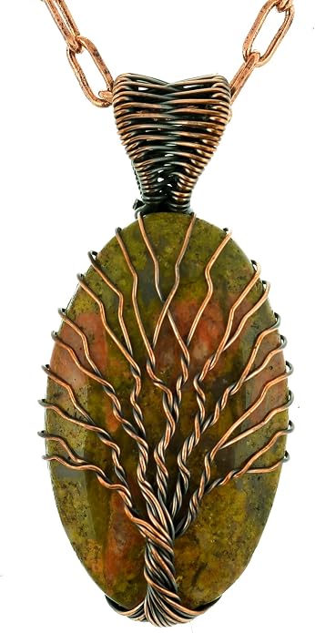 Tree Of Life Natural Gemstone Pendant Copper Wire Wrapped Jewelry Necklace