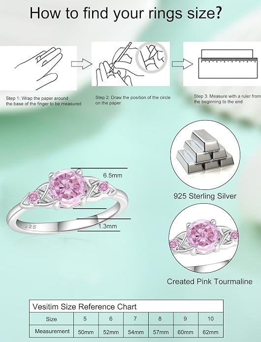Celtic Knot Rings for Women 925 Sterling Silver Solitaire Ring Wedding Engagement Band Round Birthstone Jewelry Size 5-10