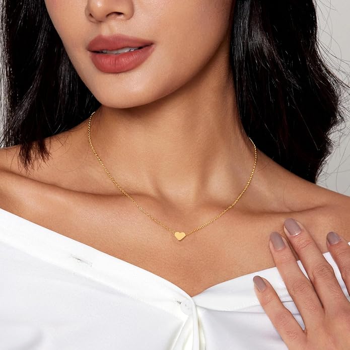 HERIER Cute Heart Necklace Dainty 18k Gold Plated Tiny Heart Pendant Choker Necklaces Small Gold Love Open Heart Chain Necklace for Women Simple Gold Necklace for Women Trendy Jewelry