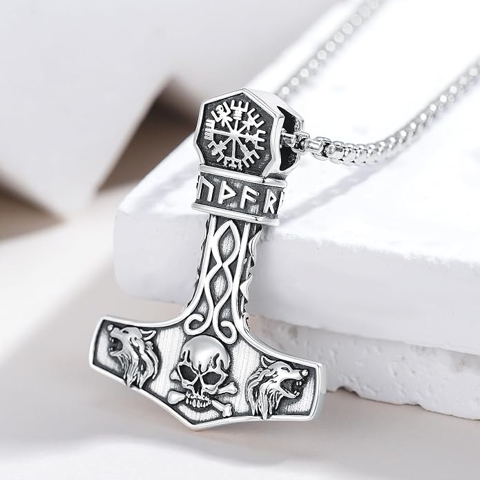 Thors Hammer Necklace 925 Sterling Silver Viking Mjolnir Pendant Mjolnir Jewelry for Men Women