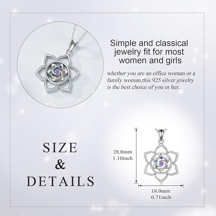 YAFEINI Chakra Necklace 925 Sterling Silver Angel/Tree of Life/Lotus/Dragonfly Neckalce Healing Crystal Pendant Neckalce Chakra Jewelry Gift for Women