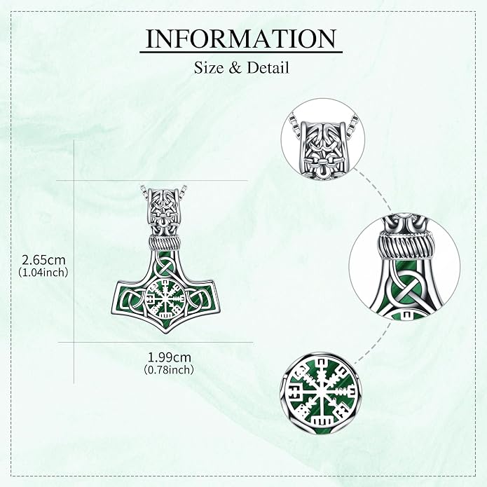 Compass Thor Hammer Necklace Sterling Silver Viking Compass Mjolnir Jewelry Gift for Men
