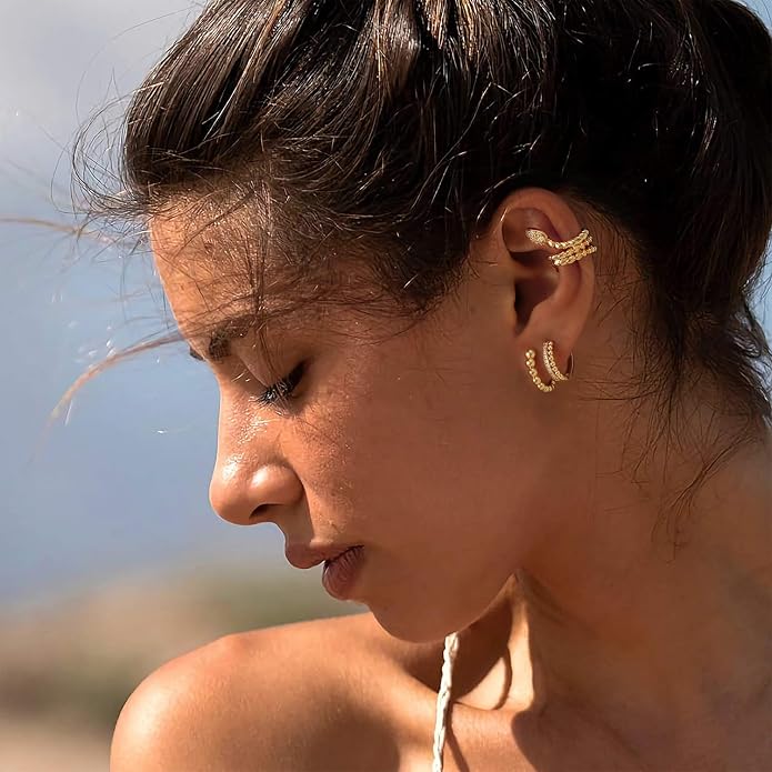 MYEARS Women Ear Cuff Earring Gold Non Pierced Ear Cartilage Clip on Wrap Hoop 14K Gold Filled Tiny Boho Beach Simple Minimalist Delicate Handmade Hypoallergenic Jewelry Gift-Sold as Single/Pair