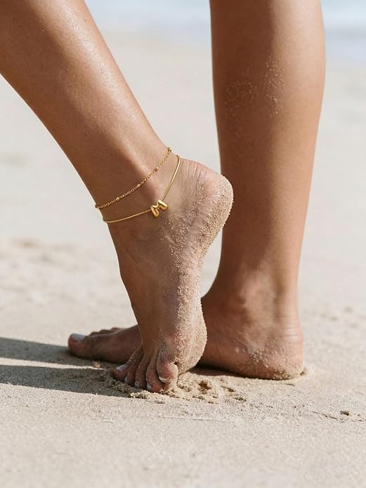 ChainsProMax Initial Ankle Bracelets for Women, Waterproof Anklets Bracelet Adjustable Summer Beach Women Foot Jewelry, Stainless Steel/Gold Plated-Send Gift Box/Letter A-Z