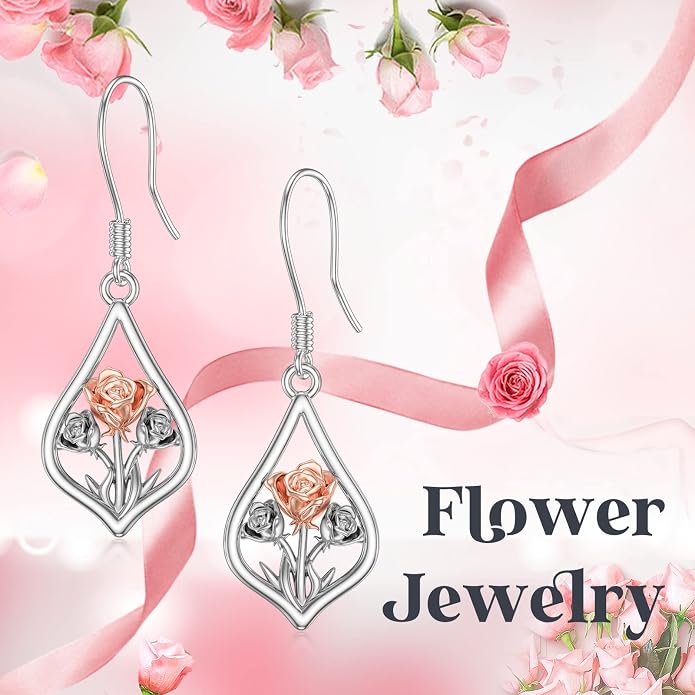 WINNICACA Sterling Silver Dangle Drop Earrings for Women Mom Flower Leverback Earrings Jewelry Christmas Anniversary Birthday Gifts