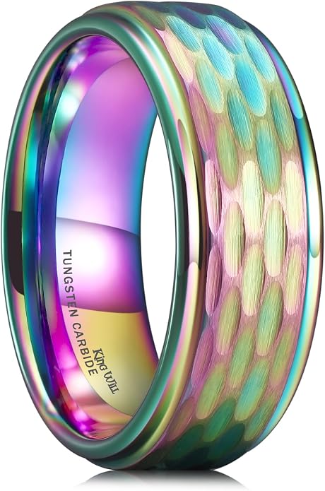 King Will Hammered 8mm Silver Tungsten Ring Hammer Men Wedding Band Comfort Fit