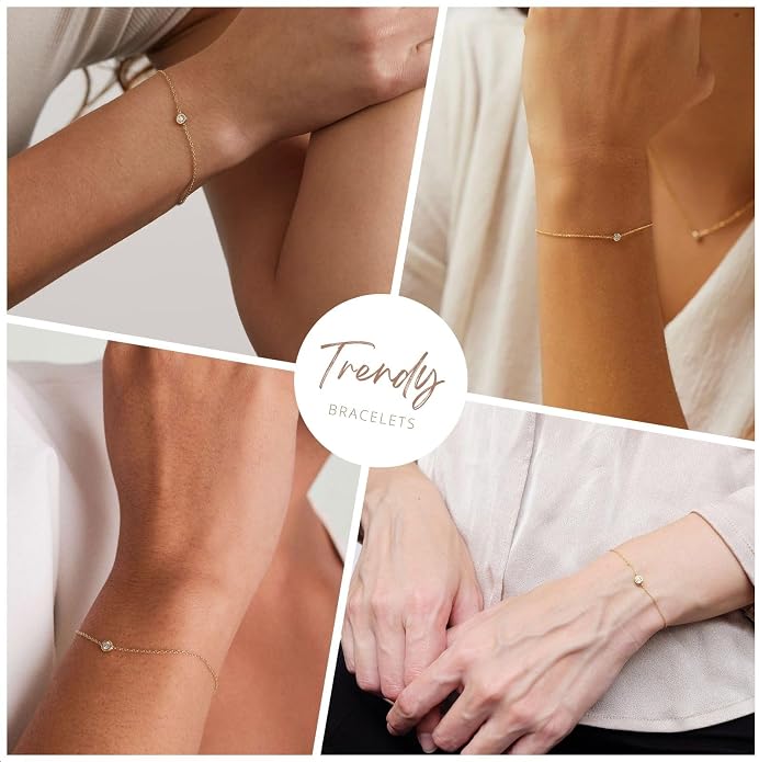 NOKMIT Solid 925 Sterling Silver Bracelets for Women, Dainty Interlocking Circles Cubic Zirconia Adjustable Chain Bracelet, Trendy Stackable Link Bracelets, Simple Cute Jewelry Gifts