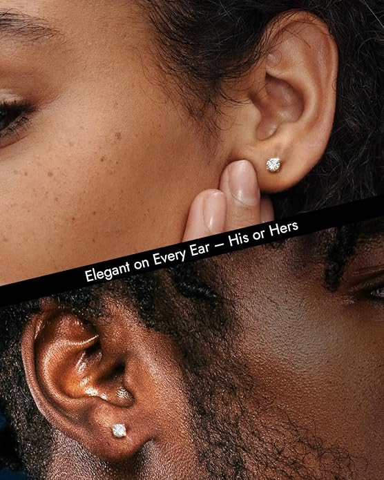 Flat Back Moissanite Stud Earrings for Women Men, 0.2ct-2ct Poke-Free Flatback Comfortable for Sleep, Solid 925 Sterling Silver White Gold Plated Diamond Jewelry Gifts for Him Her Hypoallergenic