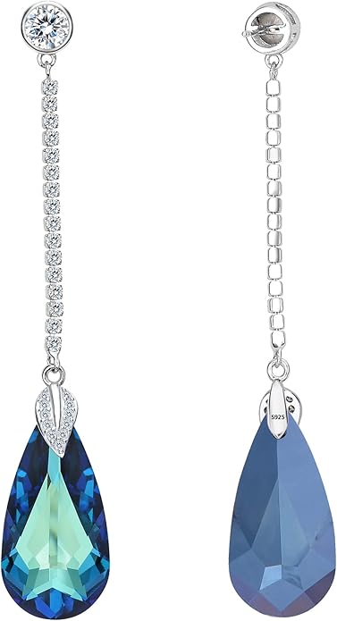 EleQueen 925 Sterling Silver CZ Teardrop Leaf Long Dangle Earrings Made with Austrian Crystal for Women, Valentine's Day/Mother's Day/Christmas Jewelry Gift