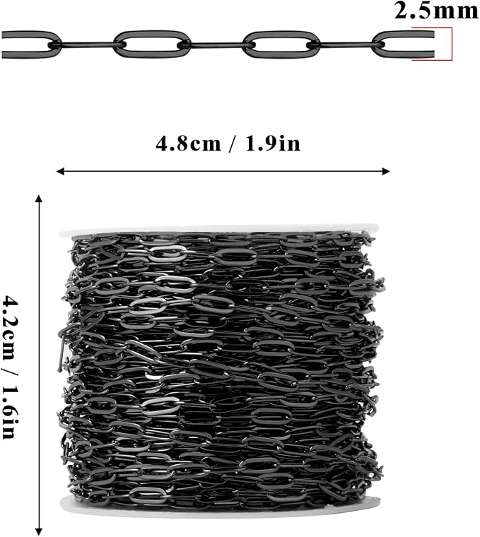 [33 Ft] Gunmetal Paperclip Chains Roll, 2.5mm Width 304 Stainless Steel Black Paperclip Oval Link Chain Spool Bulk for DIY Jewelry Making