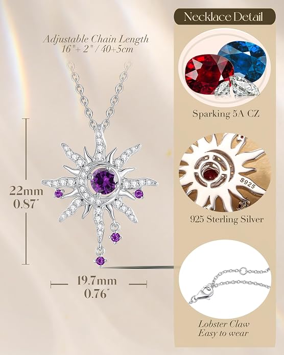FANCIME Soluna Nexus Necklace for Women Sterling Silver Moon Jewelry Sun Pendant Fine Jewelry Gemstone Birthday Mothers Day Gifts for Wife