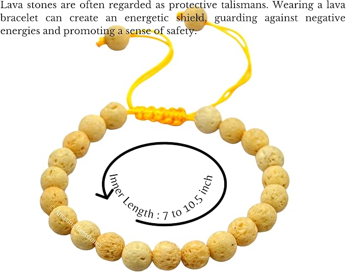 Amazing Gemstone Cream Lava Bracelet, Gifts for Men & Women - Protection Healing Crystal Bracelet - 8mm Gemstone Beaded Adjustable Bracelet, Pulseras para Hombres Mujer Stocking Stuffers