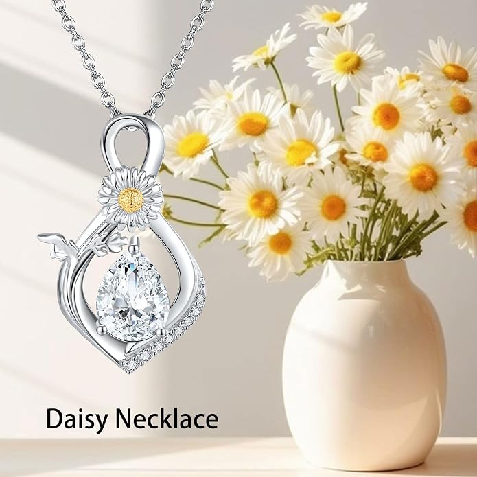 Birth Flower Necklace Infinity Birthstone Necklace 925 Sterling Silver Crystal Pendant Birth Flower Jewelry for Women Girls